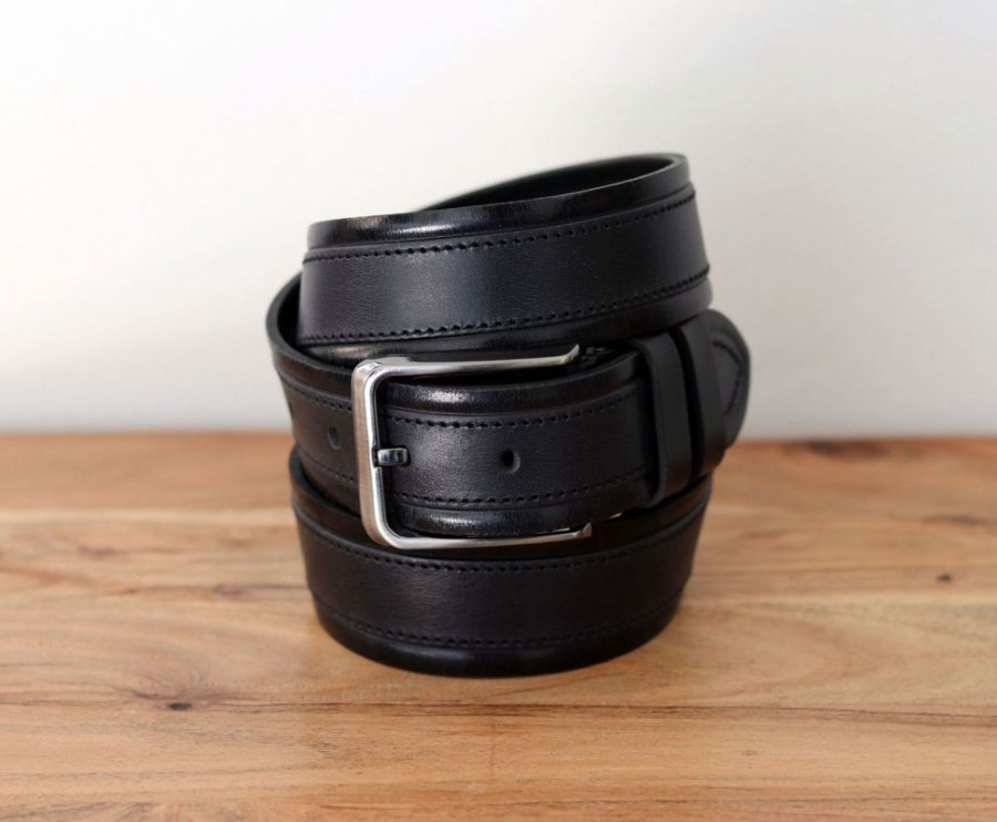 Maurice Stitched Leather Belt Black | Belts