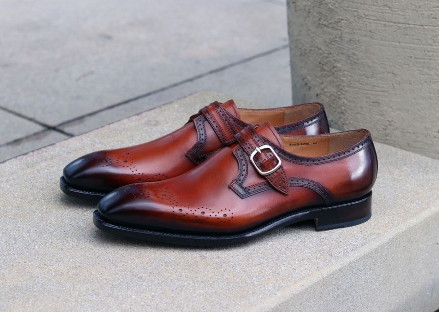 Ugo Vasare Eric Burnished Calfskin Monkstrap Shoe Caramel | Monkstraps