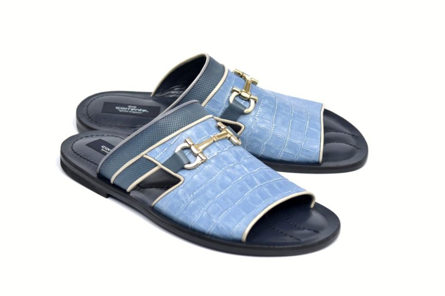 Corrente Corrente Crocodile Printed Calfskin Sandal Blue | Sandals