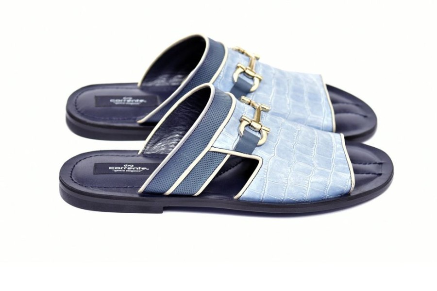 Corrente Corrente Crocodile Printed Calfskin Sandal Blue | Sandals