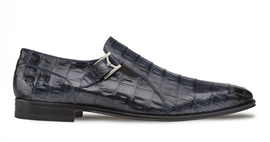 Mezlan Crocodile Gore Monkstrap Blue | Exotics