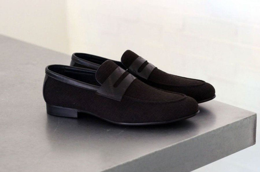 CARRUCCI Woven Canvas & Calfskin Slip-On Loafer Black | Loafers