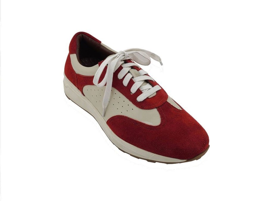 CARRUCCI Calfskin & Suede Lace-Up Sneaker Red/Bone | Sneakers