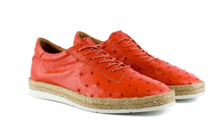 Pelle Pelle "Monaco" Ostrich Lace-Up Shoe Coral | Exotics