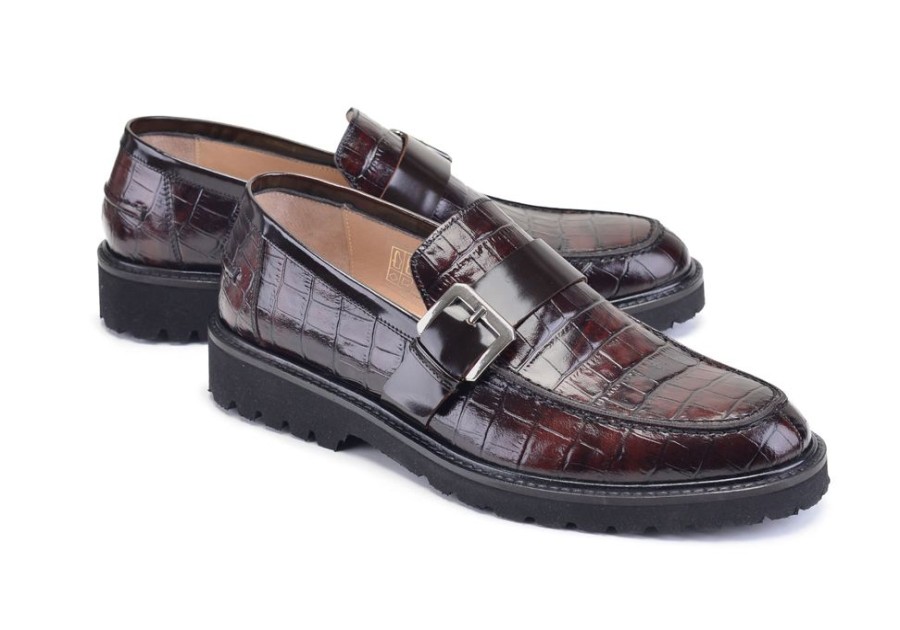 Pelle Pelle Crocodile Embossed Calfskin Slip-On Loafer Brown | Lace-Ups