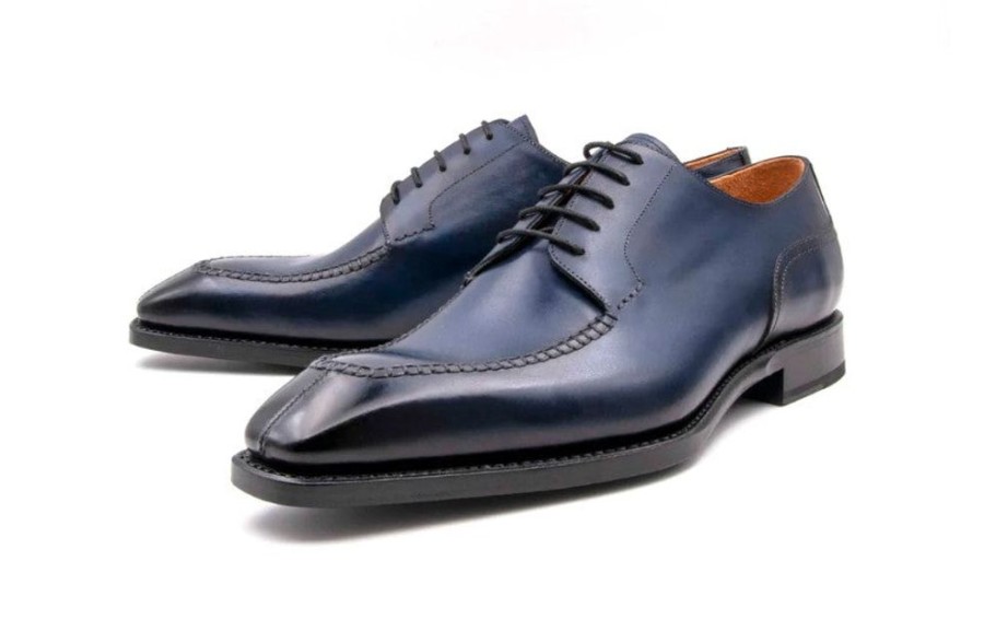 Ugo Vasare Norman Burnished Calfskin Lace-Up Split-Toe Oxford Navy | Lace-Ups