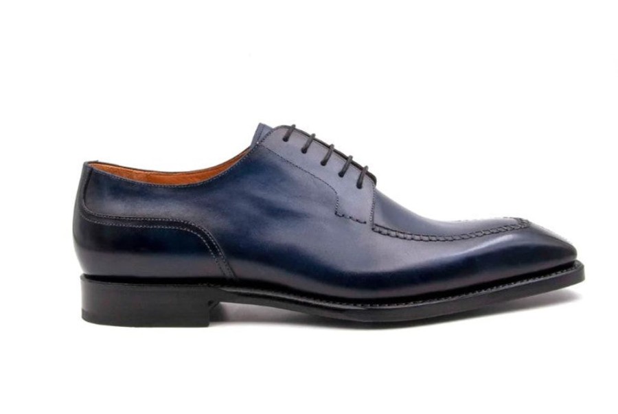 Ugo Vasare Norman Burnished Calfskin Lace-Up Split-Toe Oxford Navy | Lace-Ups