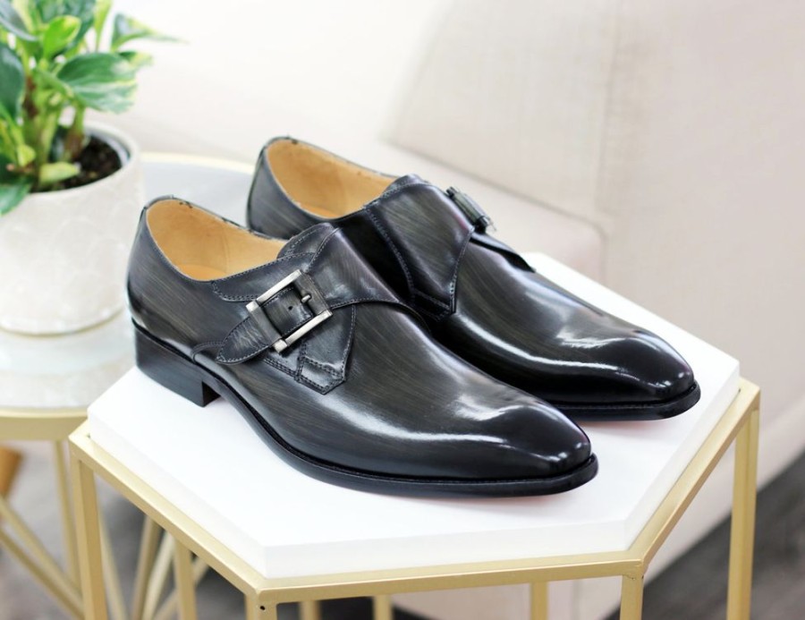 CARRUCCI Burnished Calfskin Monkstrap Grey | Monkstraps