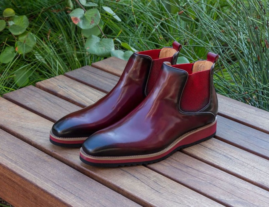 Maurice Burnished Calfskin Slip-On Boot Burgundy | Boots