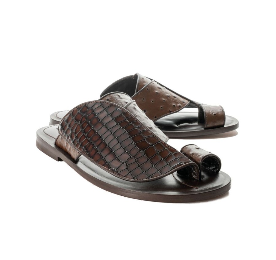 Corrente Corrente Exotic Printed Calfskin Sandal Tobacco | Sandals