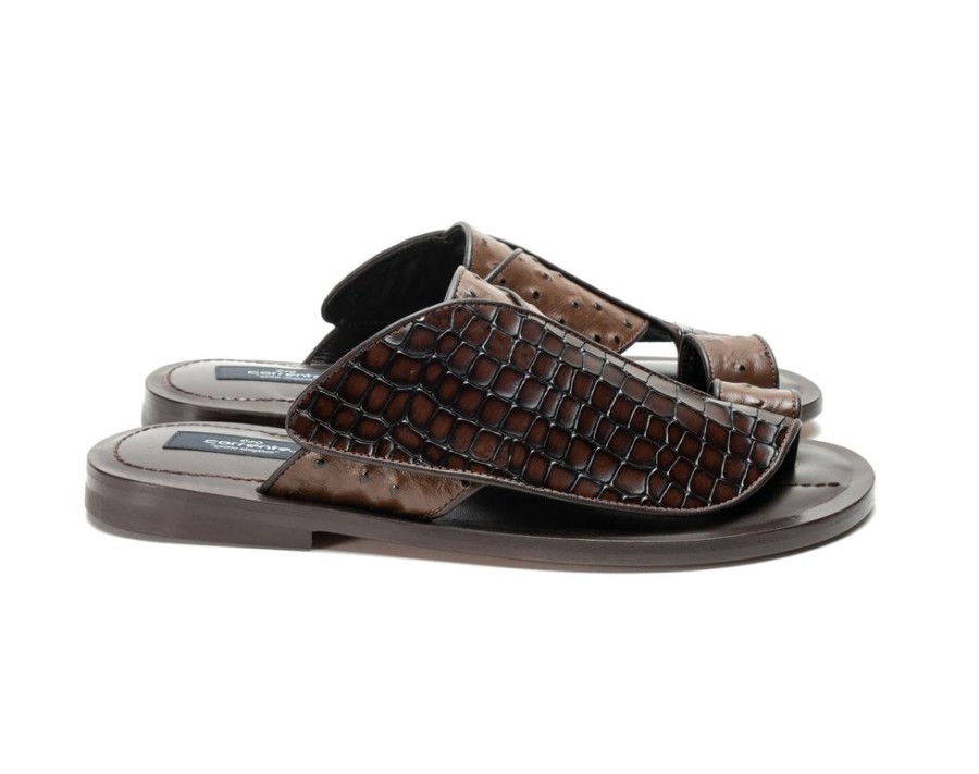 Corrente Corrente Exotic Printed Calfskin Sandal Tobacco | Sandals