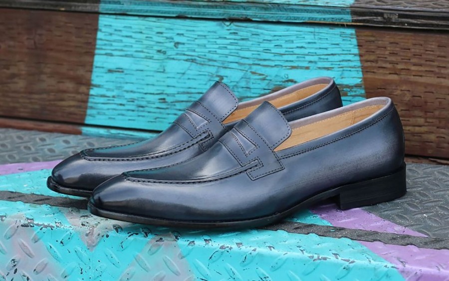 CARRUCCI Calfskin Slip-On Penny Loafer Grey | Loafers