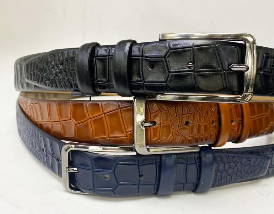 Maurice Crocodile Printed Leather Belt Navy | Belts