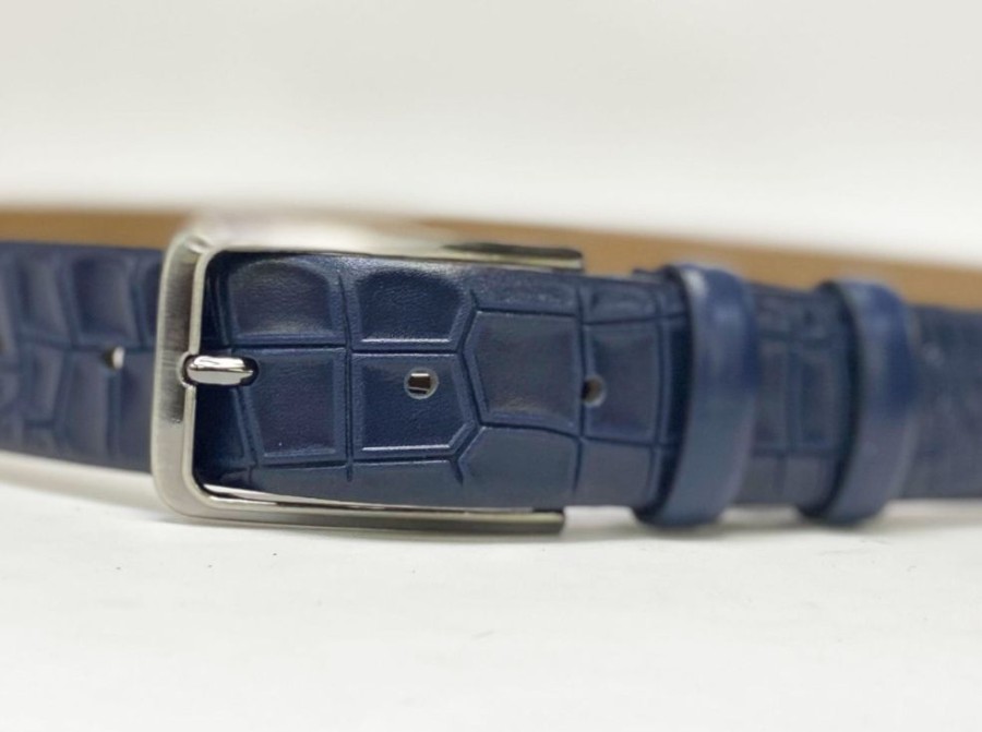 Maurice Crocodile Printed Leather Belt Navy | Belts