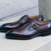 Ugo Vasare Eric Burnished Calfskin Monkstrap Shoe Brown | Monkstraps