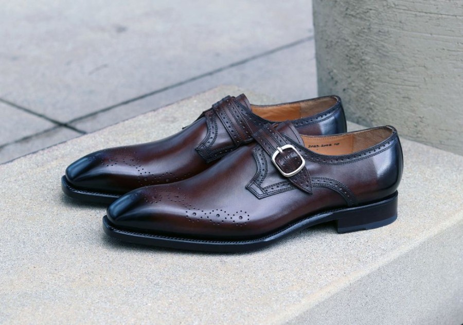 Ugo Vasare Eric Burnished Calfskin Monkstrap Shoe Brown | Monkstraps