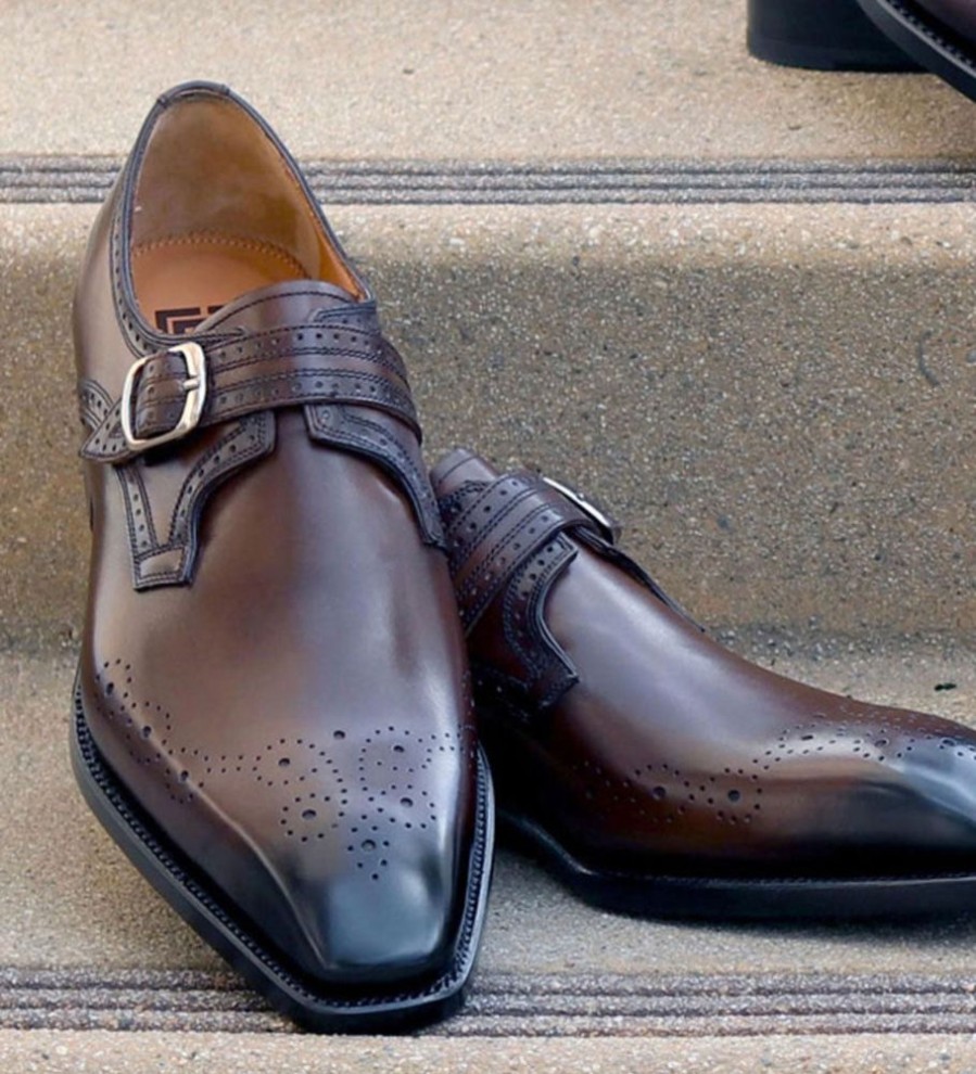 Ugo Vasare Eric Burnished Calfskin Monkstrap Shoe Brown | Monkstraps