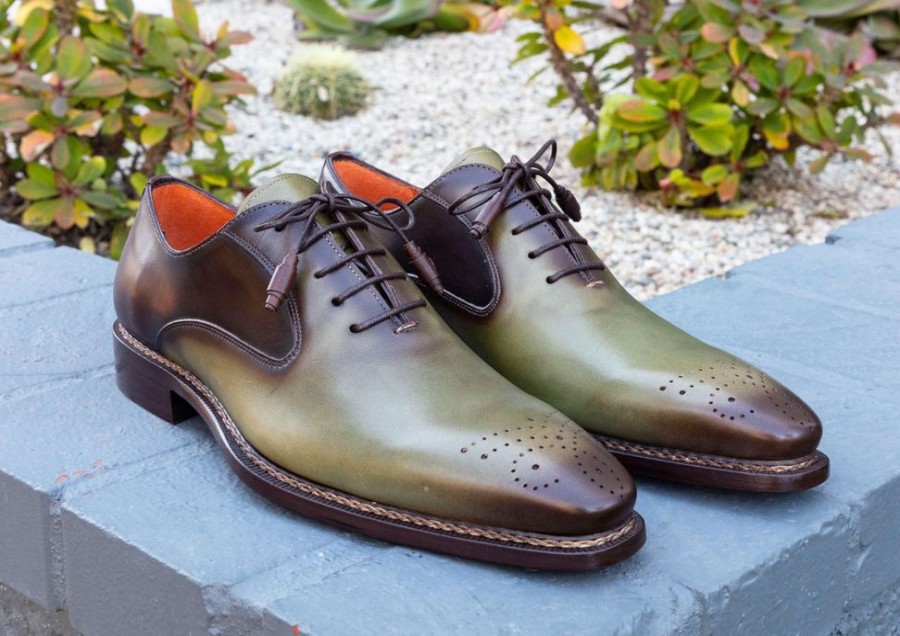 Mezlan Mezlan Burnished Calfskin Lace-Up Oxford Olive/Brown | Lace-Ups