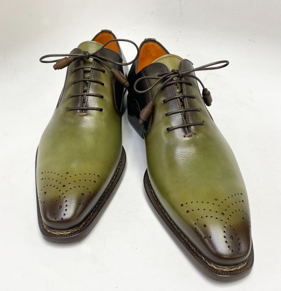 Mezlan Mezlan Burnished Calfskin Lace-Up Oxford Olive/Brown | Lace-Ups