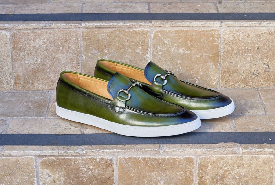 CARRUCCI BY MAURICE Calfskin Slip-On Horsebit Loafer Olive | Sneakers