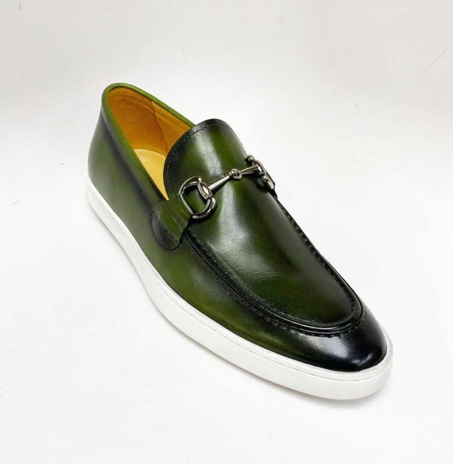 CARRUCCI BY MAURICE Calfskin Slip-On Horsebit Loafer Olive | Sneakers