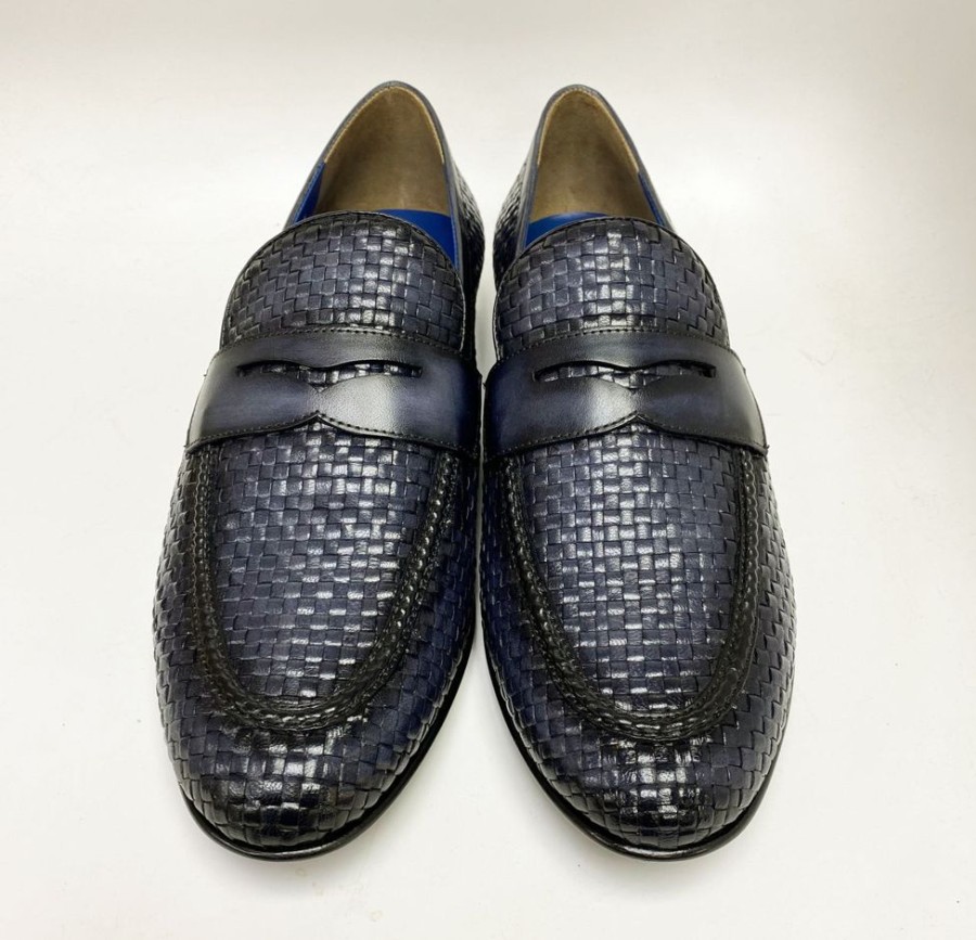 Jean Pierre Jean Pierre Woven Calfskin Penny Loafer Black | Loafers