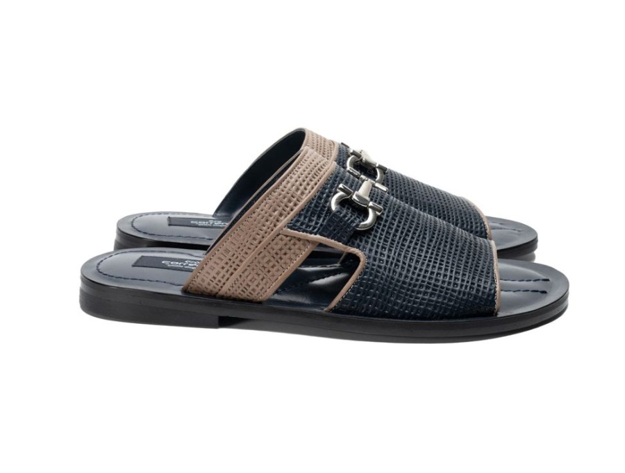 Corrente Corrente Perforated Calfskin Sandal Navy | Sandals