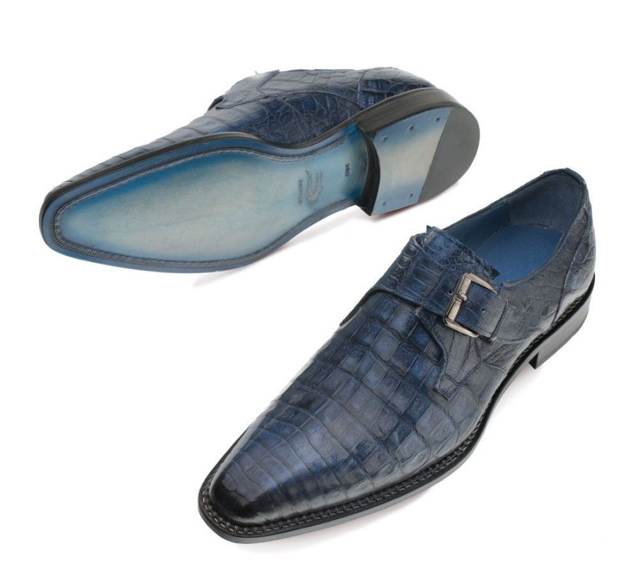 Mezlan Mezlan Magnus Crocodile Monkstrap Shoe Blue | Exotics