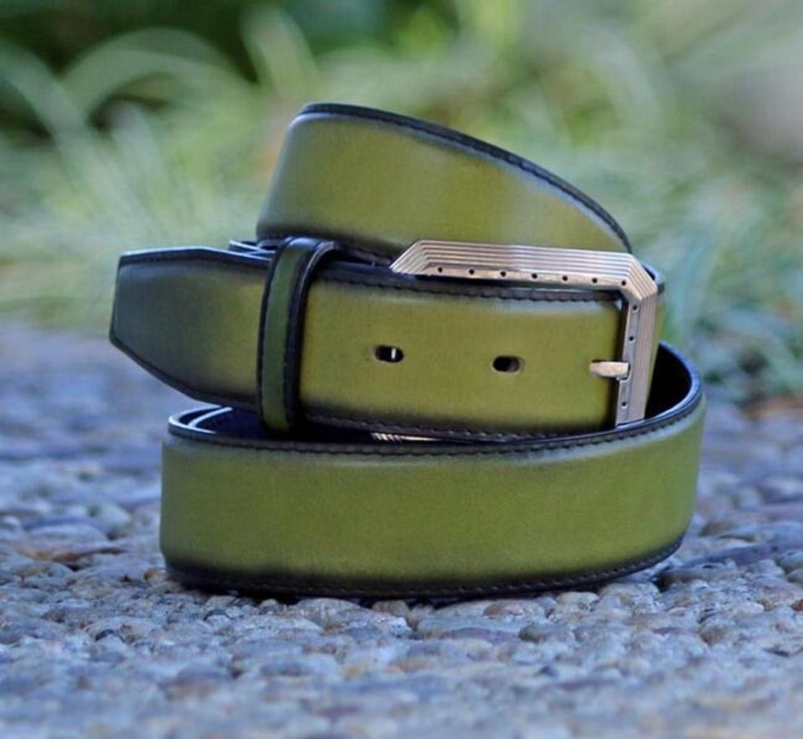 Ugo Vasare Burnished Calfskin Belt Green | Belts