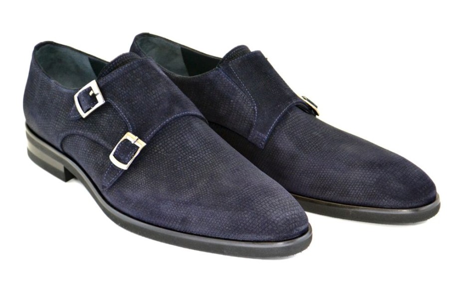 Corrente Corrente Suede Double Monkstrap Shoe Navy | Suede