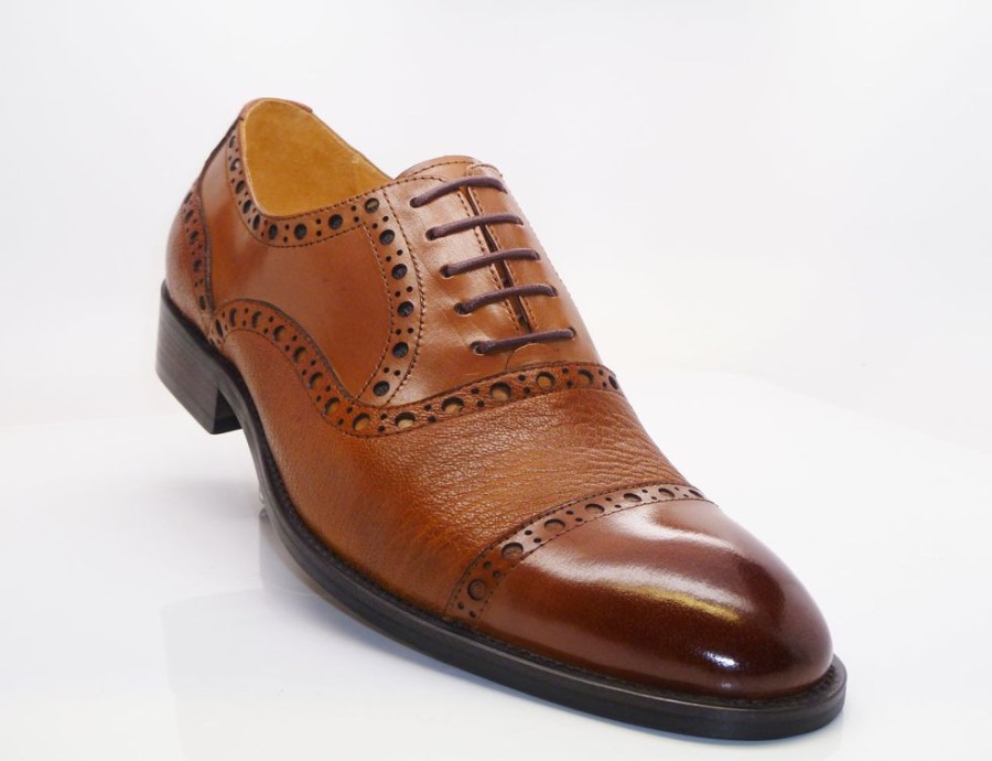 CARRUCCI Calfskin & Deerskin Lace-Up Oxford Cognac | Lace-Ups