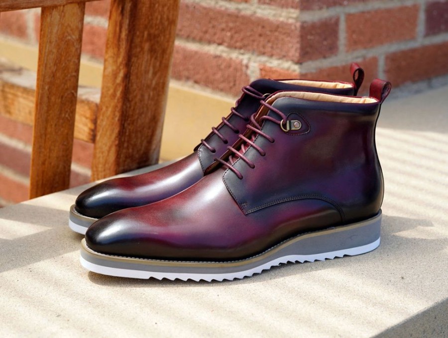 Maurice Burnished Calfskin Lace-Up Boot Burgundy | Boots