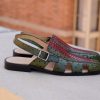 Maurice Maurice Embossed Calfskin Slip-On Back-Strap Sandal Green/Red | Sandals