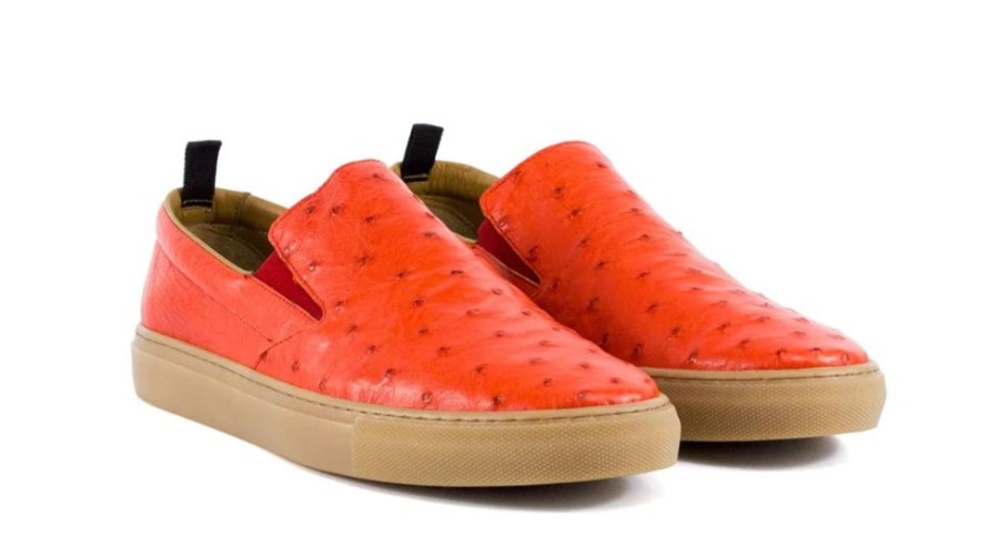 Pelle Pelle "Grafton" Ostrich Slip-On Loafer Coral | Exotics