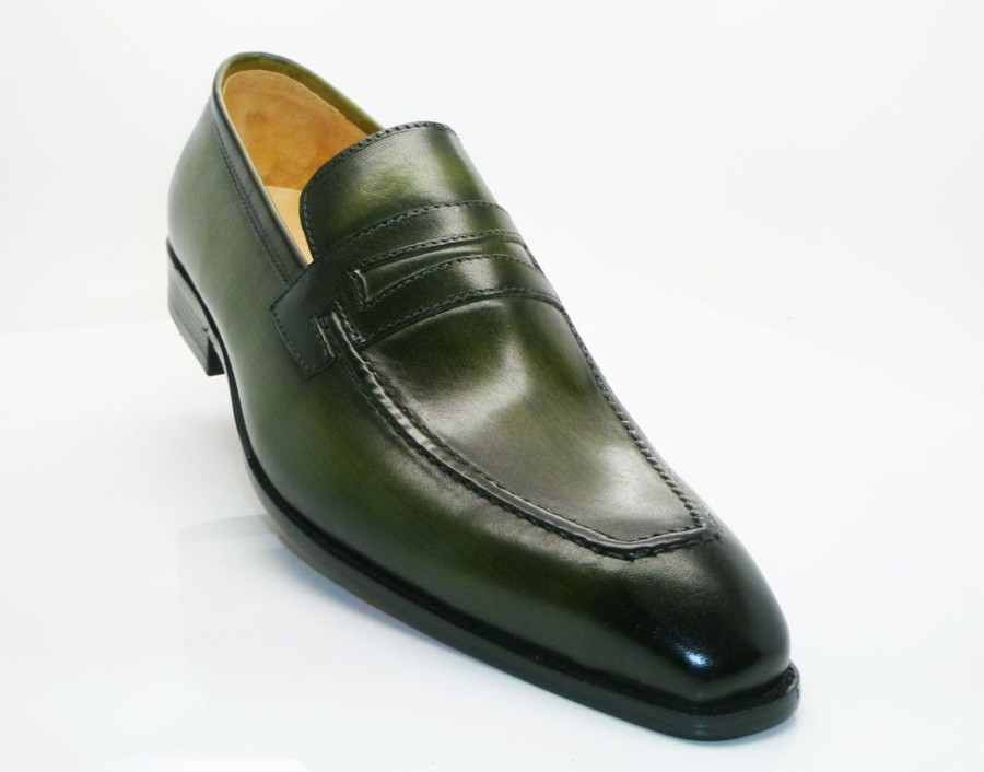 CARRUCCI Calfskin Slip-On Penny Loafer Olive | Loafers