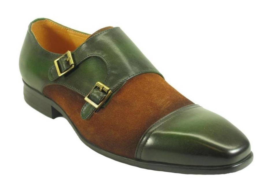 CARRUCCI Calfskin & Suede Double Monkstrap Olive/Cognac | Suede