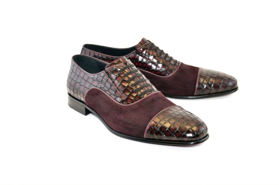 Corrente Corrente Calfskin & Suede Lace-Up Oxford Burgundy | Suede