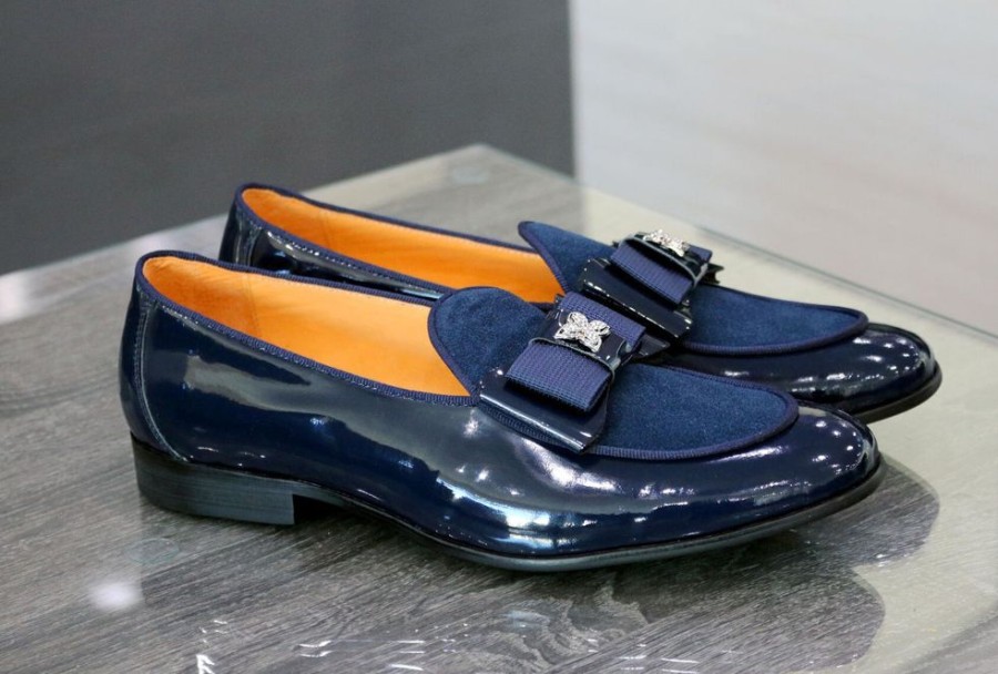 CARRUCCI Patent Leather & Suede Slip-On Loafer Blue | Suede