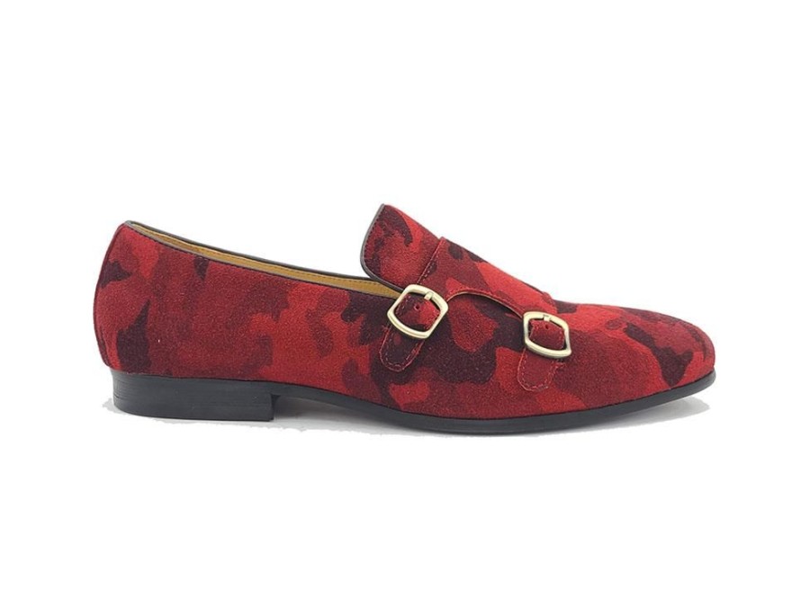 CARRUCCI Carrucci Printed Suede Double Monkstrap Shoe Burgundy | Suede