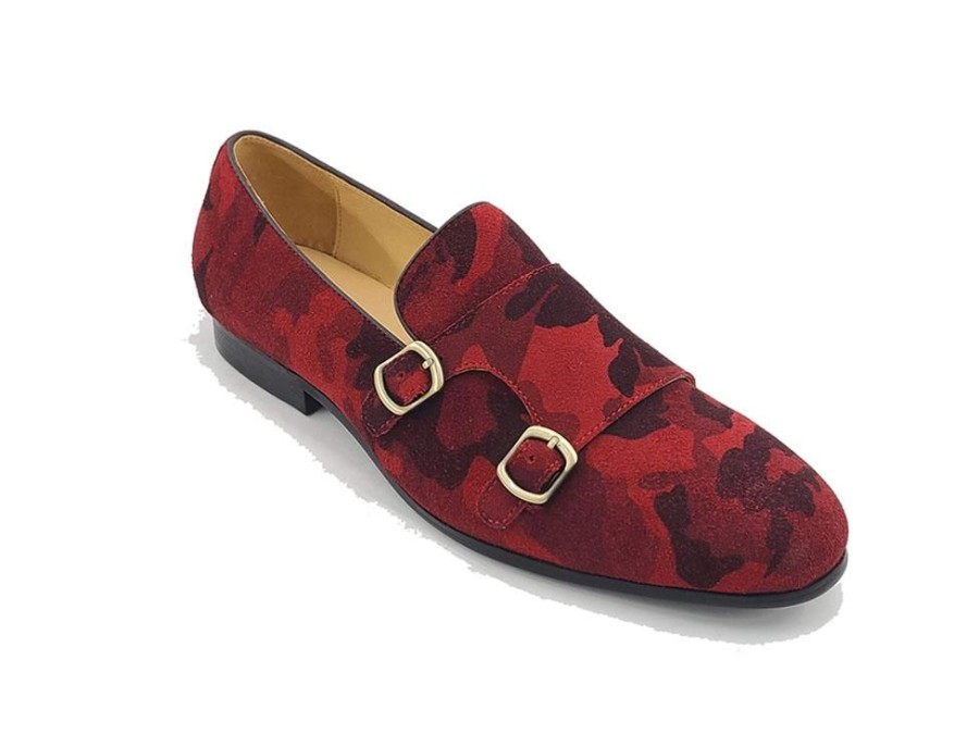 CARRUCCI Carrucci Printed Suede Double Monkstrap Shoe Burgundy | Suede