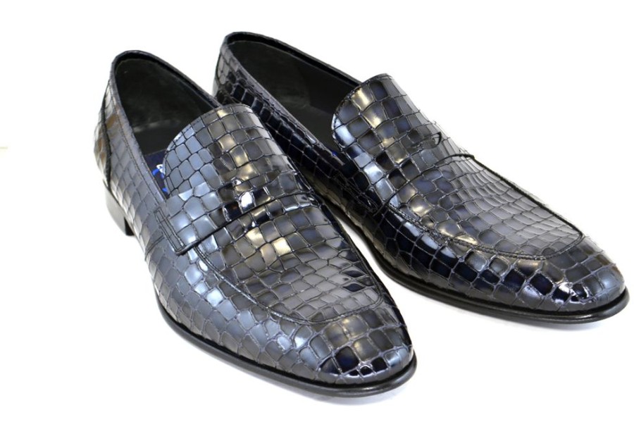 Corrente Corrente Crocodile Printed Calfskin Penny Loafer Black | Loafers