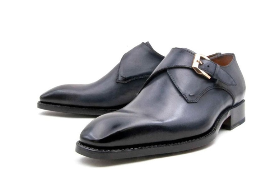 Ugo Vasare Edward Sr. Burnished Calfskin Monkstrap Shoe Grey | Monkstraps