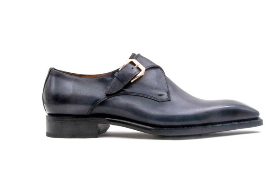 Ugo Vasare Edward Sr. Burnished Calfskin Monkstrap Shoe Grey | Monkstraps