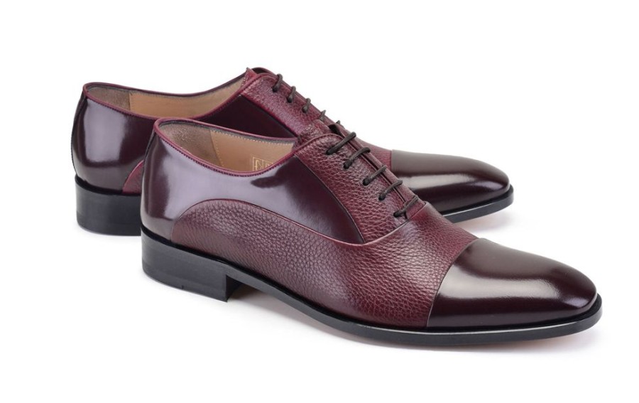 Pelle Pelle Deerskin & Polished Calfskin Lace-Up Oxford Burgundy | Lace-Ups