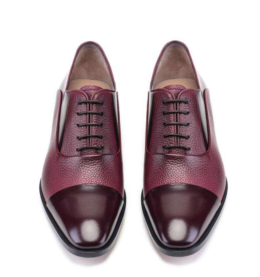 Pelle Pelle Deerskin & Polished Calfskin Lace-Up Oxford Burgundy | Lace-Ups