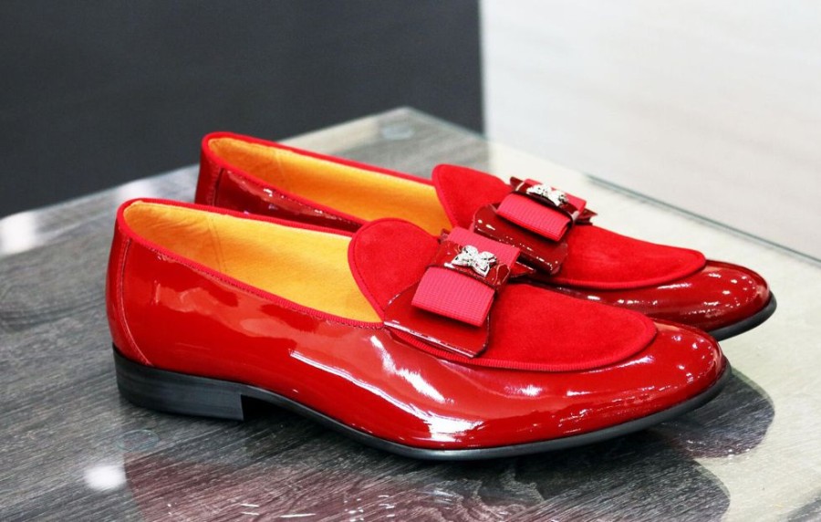 CARRUCCI Patent Leather & Suede Slip-On Loafer Red | Suede