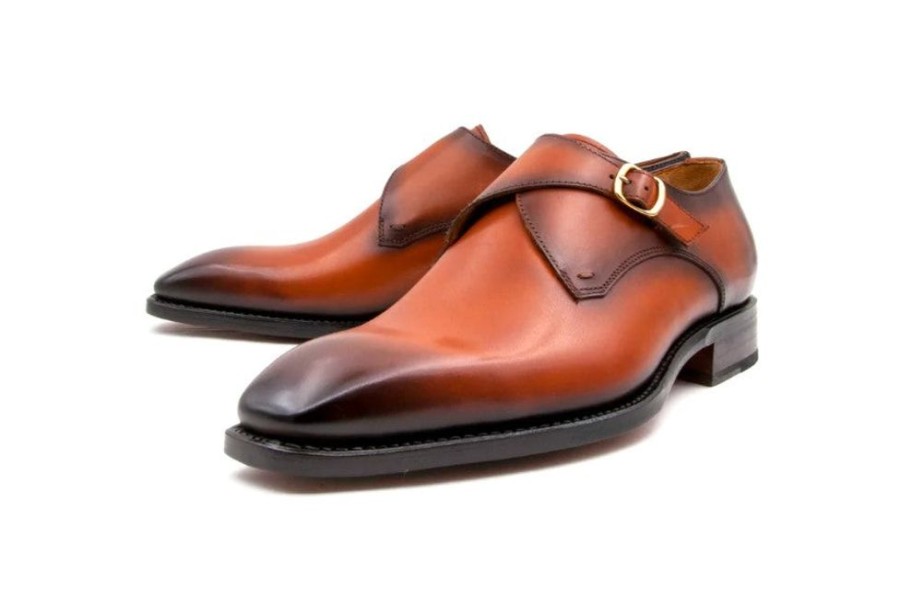 Ugo Vasare Edward Sr. Burnished Calfskin Monkstrap Shoe Camel | Monkstraps