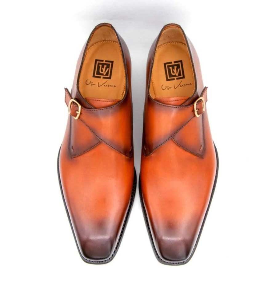 Ugo Vasare Edward Sr. Burnished Calfskin Monkstrap Shoe Camel | Monkstraps