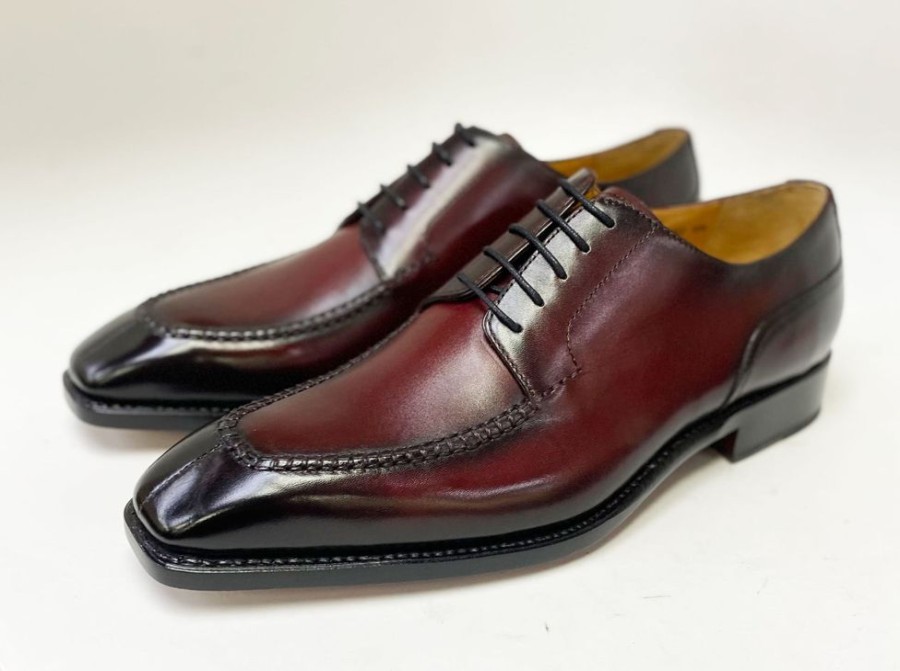 Ugo Vasare Norman Burnished Calfskin Lace-Up Split-Toe Oxford Burgundy | Lace-Ups