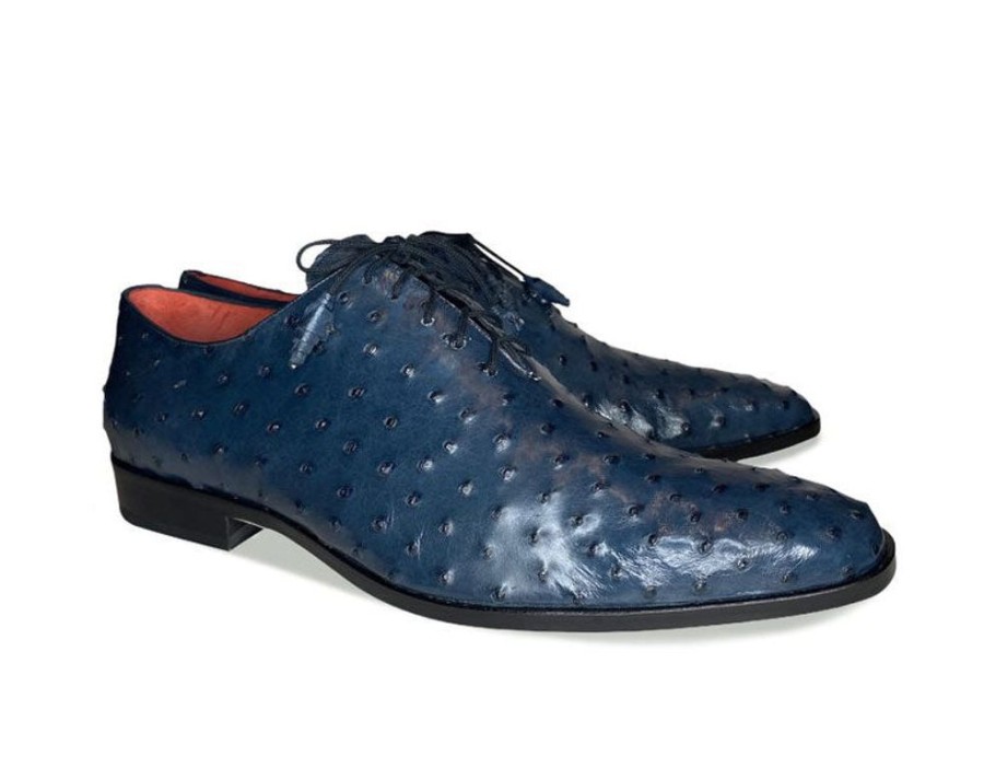 Pelle Exotics Pelle Exotics Ostrich Quill Lace-Up Oxford Blue | Exotics